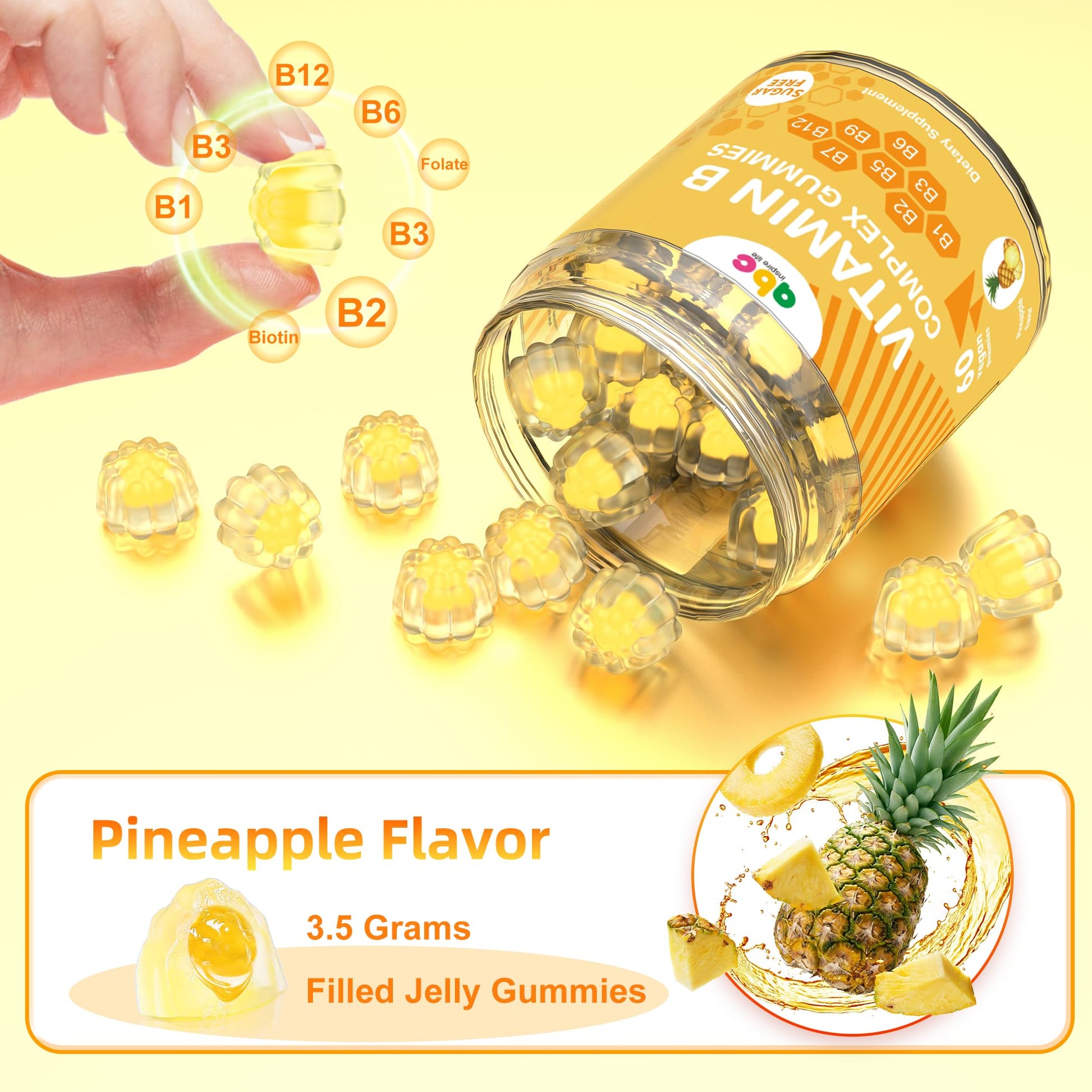 NEWOLITE Vitamin B Complex Gummies for Adult Kid-Pineapple Flavor-Chewable Supplement with 8 Essential B Vitamins - Maple Wellness Supplements