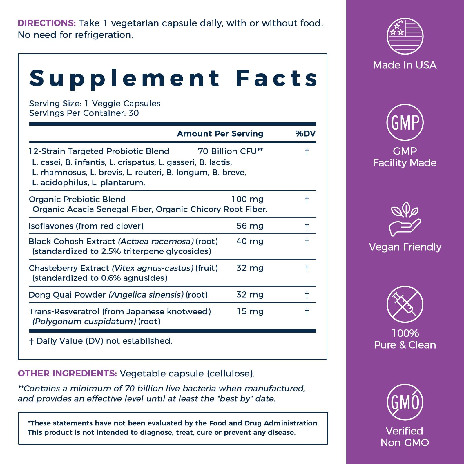 NewRhythm Menopause Probiotics for Women, 7-in-1 Relief, Prebiotics, Black Cohosh Trans-Resveratrol Chasteberry Red Clover Dong Quai, Hot Flashes Night Sweats, No Soy, No Estrogen, 30 Ct - Maple Wellness Supplements