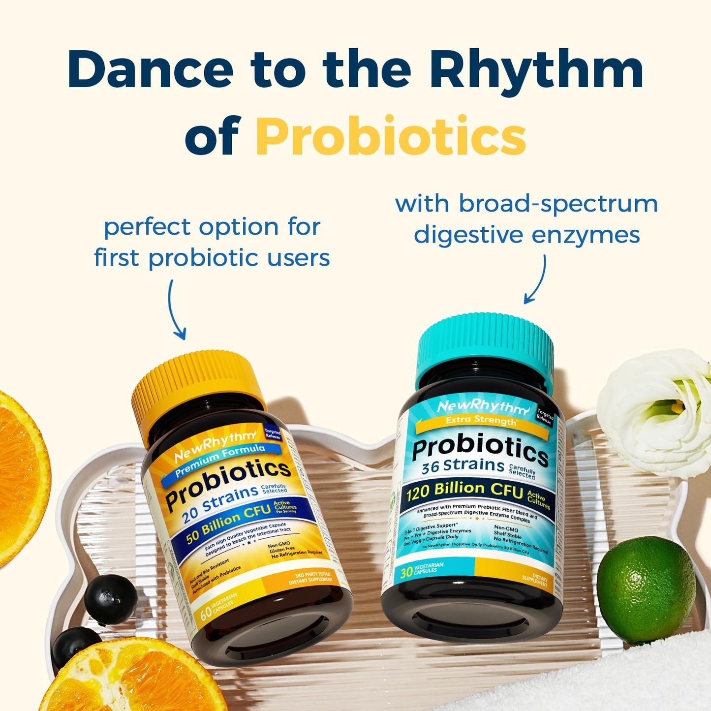 NewRhythm Probiotics 50 Billion CFU 20 Strains, 60 Veggie Capsules, Targeted Release Technology, Stomach Acid Resistant - Maple Wellness Supplements