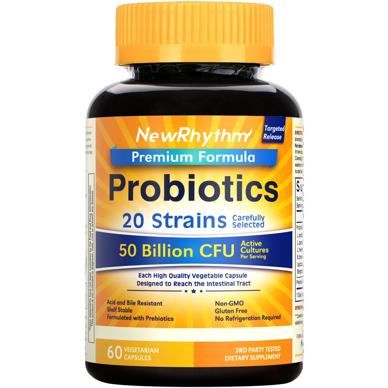 NewRhythm Probiotics 50 Billion CFU 20 Strains, 60 Veggie Capsules, Targeted Release Technology, Stomach Acid Resistant - Maple Wellness Supplements