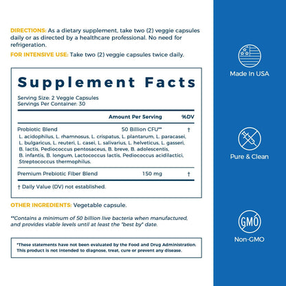 NewRhythm Probiotics 50 Billion CFU 20 Strains, 60 Veggie Capsules, Targeted Release Technology, Stomach Acid Resistant - Maple Wellness Supplements