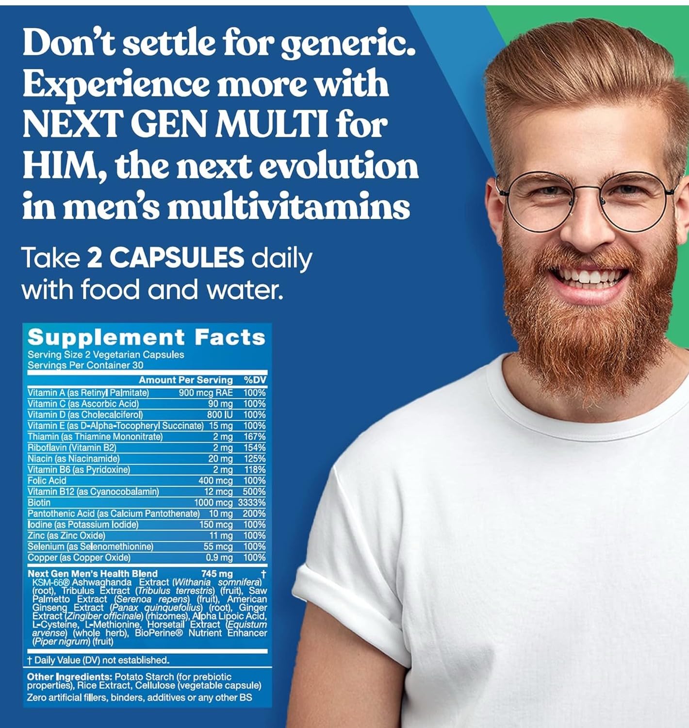 Next Gen Multi for Him Advanced Men’s Multivitamin Supplement - 26-in-1 Multiblend for Beard & Hair Growth, Men’s Reproductive Health, Metabolism, Heart, Skin, - Maple Wellness Supplements