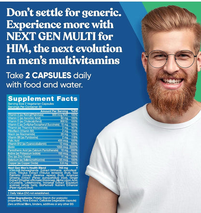 Next Gen Multi for Him Advanced Men’s Multivitamin Supplement - 26-in-1 Multiblend for Beard & Hair Growth, Men’s Reproductive Health, Metabolism, Heart, Skin, - Maple Wellness Supplements