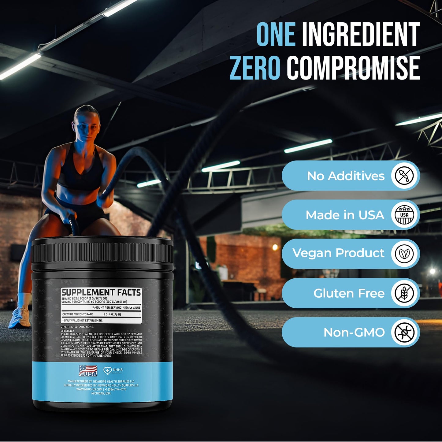 NHHS Micronized Creatine Monohydrate – Supports Strength & Muscle Performance | Ultra-Pure, Unflavored, 60 Servings, 300 Grams – Made in USA, Gluten-Free, Non-GMO - Maple Wellness Supplements