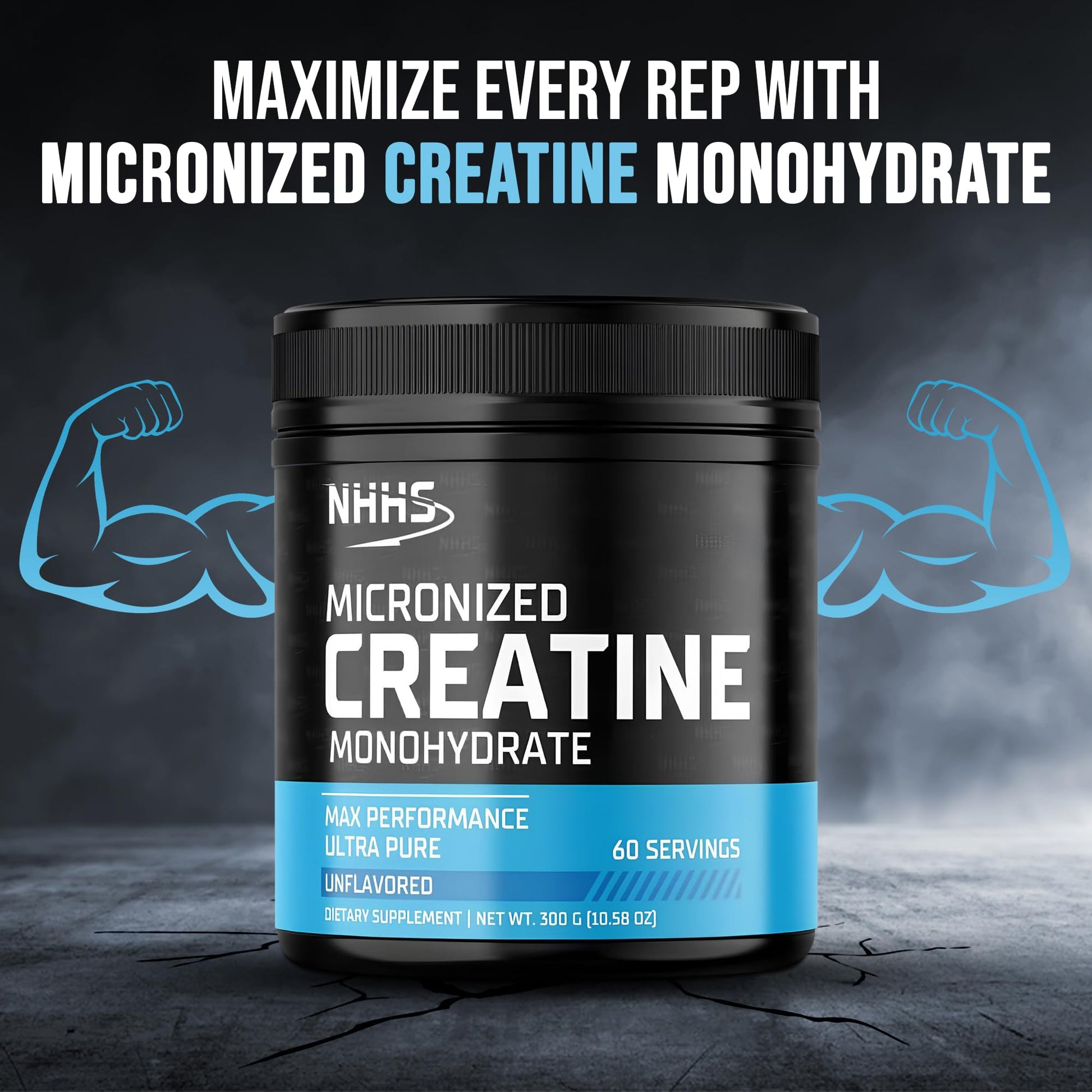NHHS Micronized Creatine Monohydrate – Supports Strength & Muscle Performance | Ultra-Pure, Unflavored, 60 Servings, 300 Grams – Made in USA, Gluten-Free, Non-GMO - Maple Wellness Supplements