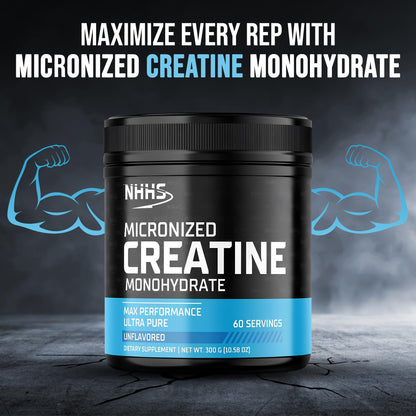NHHS Micronized Creatine Monohydrate – Supports Strength & Muscle Performance | Ultra-Pure, Unflavored, 60 Servings, 300 Grams – Made in USA, Gluten-Free, Non-GMO - Maple Wellness Supplements
