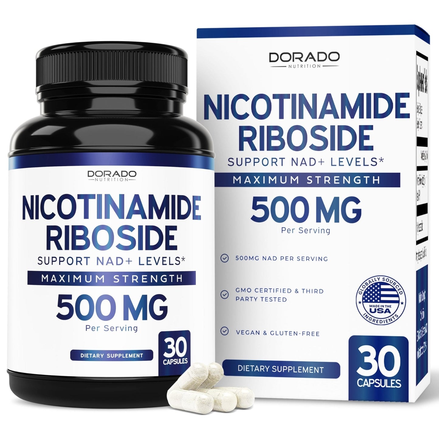 Nicotinamide Riboside 500mg (30 Count) NAD Supplement - NR Supplement For Women & Men to Support NAD+ Levels - NAD Booster - Third Party Tested - Vegan Safe, Non GMO & USA Made (30 Capsules) - Maple Wellness Supplements