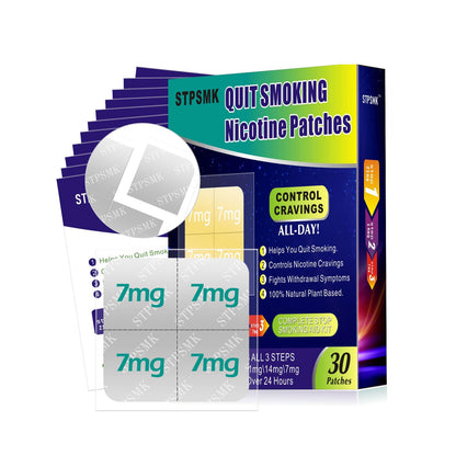 Nicotine Patches Step 1+-3, 28mg Dividable into 4×7mg Pieces – Covers All Quit Stages, 24-Hour Transdermal Quit Smoking Aid (30 Patches) - Maple Wellness Supplements