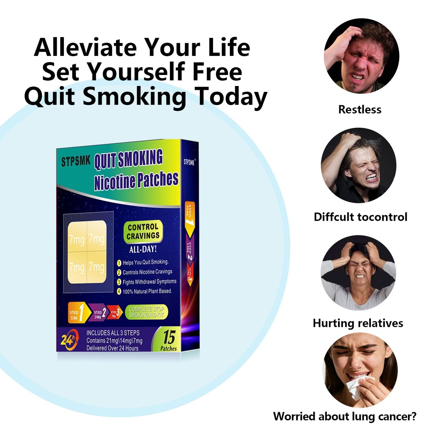 Nicotine Patches Step 1+-3, 28mg Dividable into 4×7mg Pieces – Covers All Quit Stages, 24-Hour Transdermal Quit Smoking Aid (30 Patches) - Maple Wellness Supplements