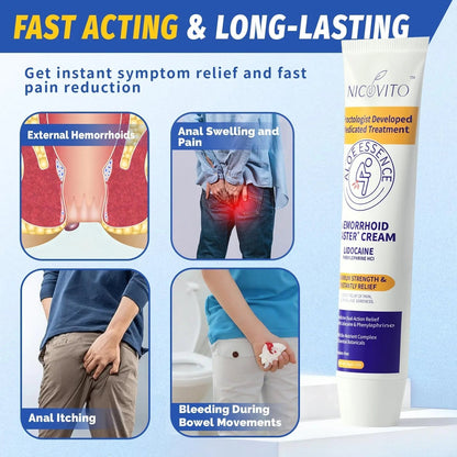 NICOVITO Hemorrhoid & Fissure Treatment Cream, 4% Lidocaine & Phenylephrine HCl Ointment, Maximum Strength Fast Relief for Pain, Itching & Swelling, External Use (0.7 oz) - Maple Wellness Supplements