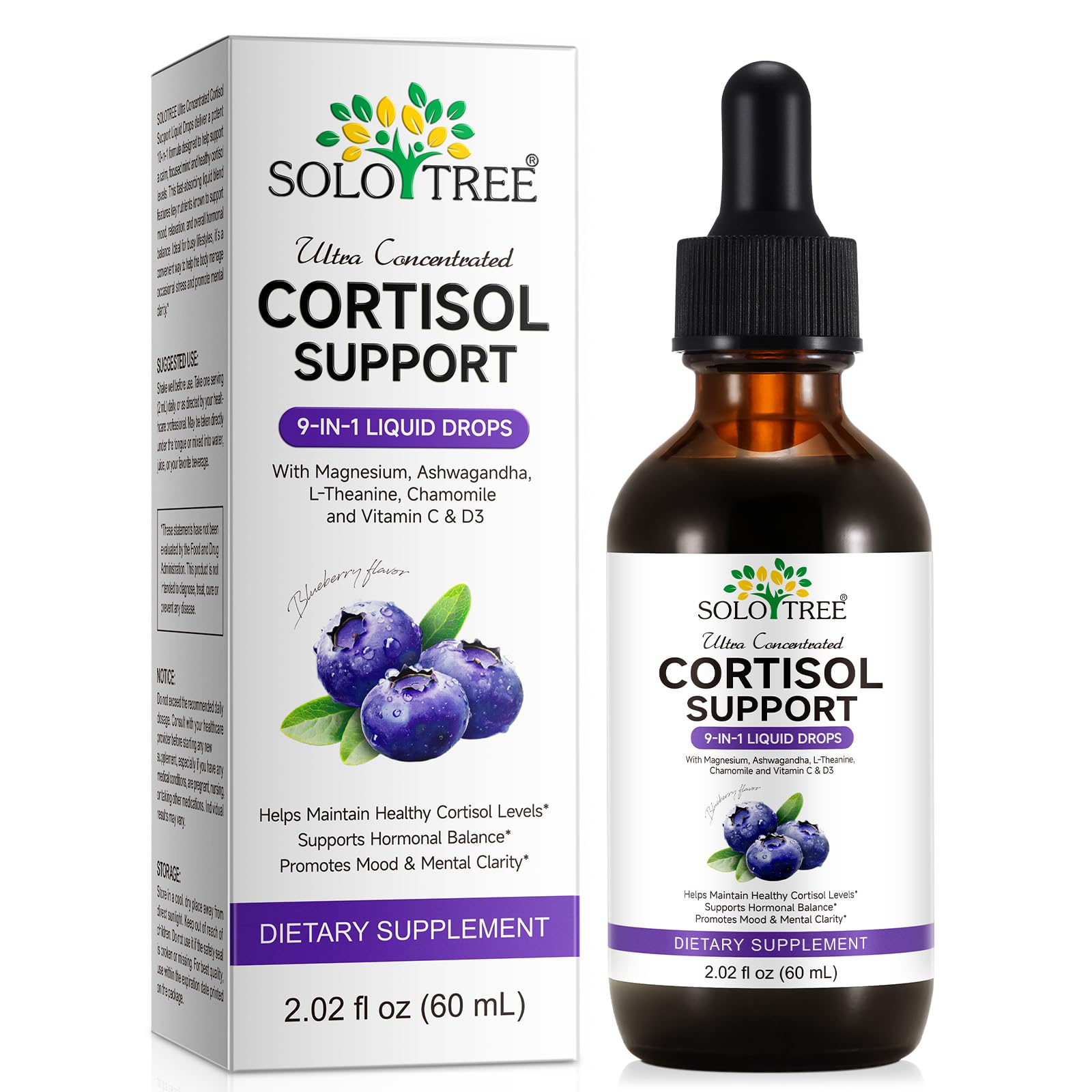 NIFEISHI Cortisol Reducer & Manager Liquid Drops for Women & Men | Cortisol Supplements with Ashwagandha & Magnesium | 9-in-1 Stress & Mood Support, Blueberry Flavor-2.02 floz - Maple Wellness Supplements