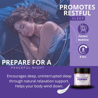 Nighttime Magnesium Cream for Pain, Nerve & Leg Cramps - Magnesium Body Butter for Sleep with Shea Butter, Jojoba Oil, Coconut Extract & Dandelion - Lavender Magnesium Lotion for Kids - 4.23oz - Maple Wellness Supplements