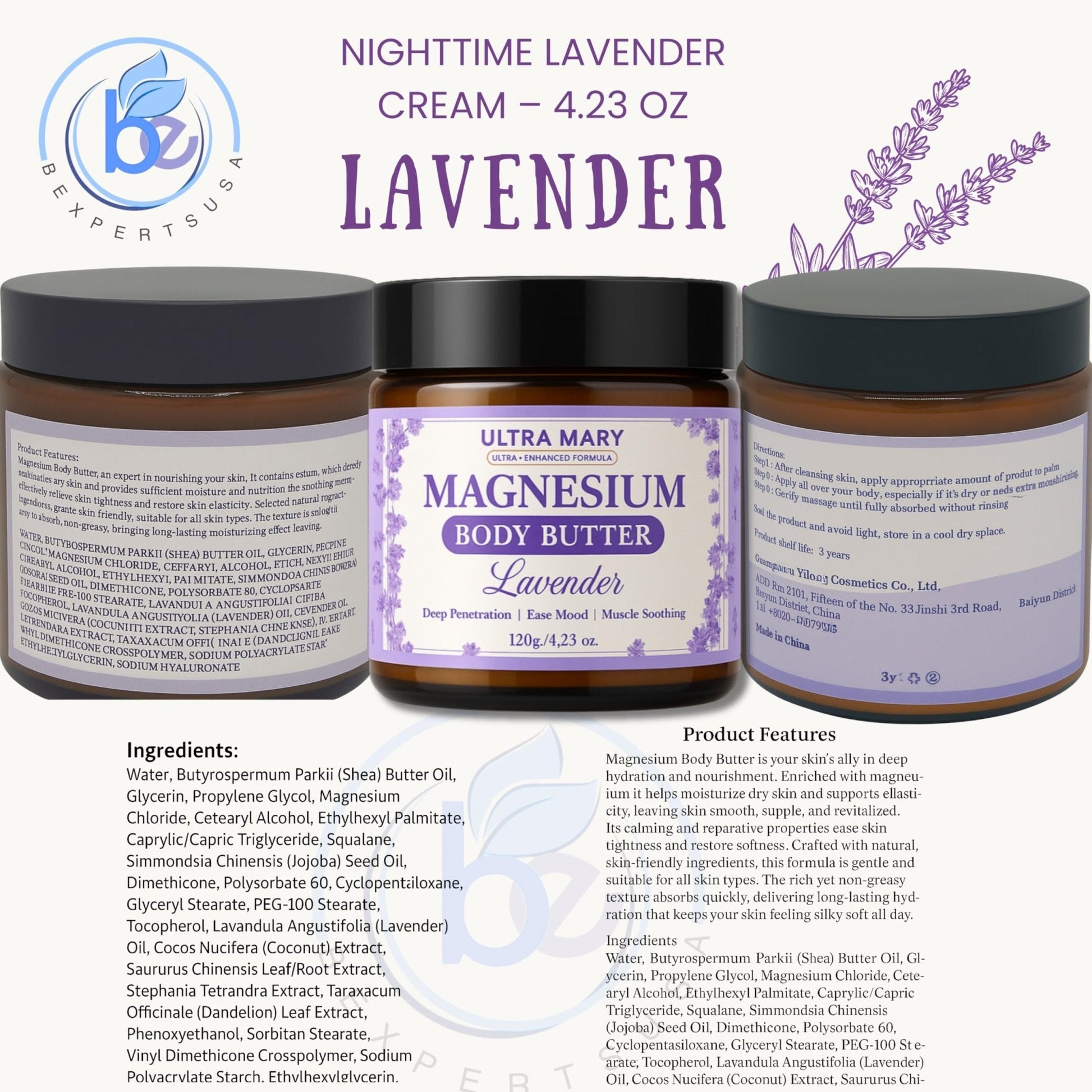 Nighttime Magnesium Cream for Pain, Nerve & Leg Cramps - Magnesium Body Butter for Sleep with Shea Butter, Jojoba Oil, Coconut Extract & Dandelion - Lavender Magnesium Lotion for Kids - 4.23oz - Maple Wellness Supplements
