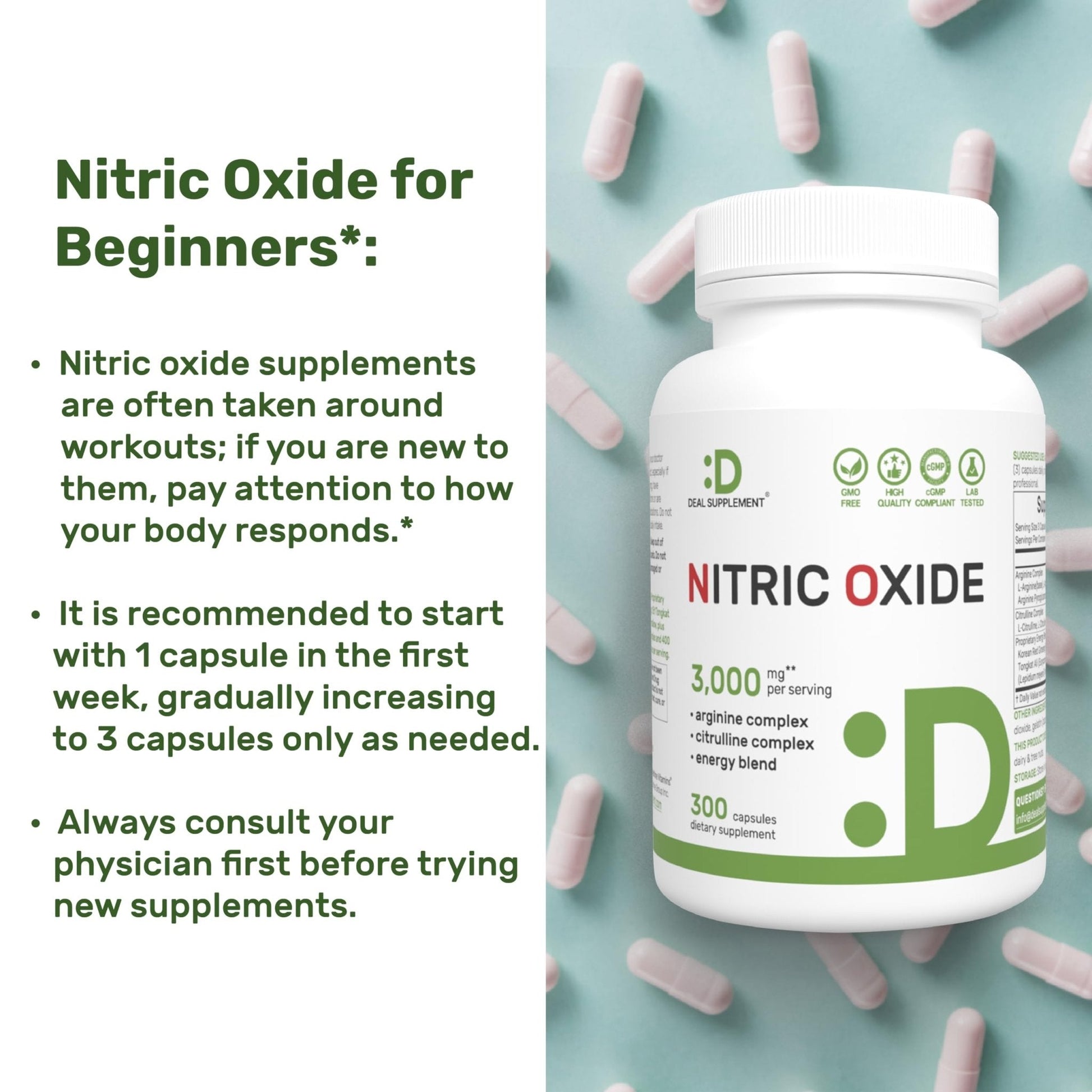 Nitric Oxide Supplement 3,000mg, 300 Capsules | 12-in-1 Complex for Men & Women – Arginine, Citrulline, Korean Red Ginseng, - Maple Wellness Supplements