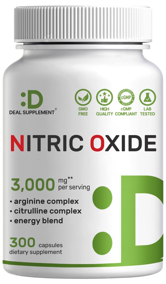 Nitric Oxide Supplement 3,000mg, 300 Capsules | 12-in-1 Complex for Men & Women – Arginine, Citrulline, Korean Red Ginseng, - Maple Wellness Supplements