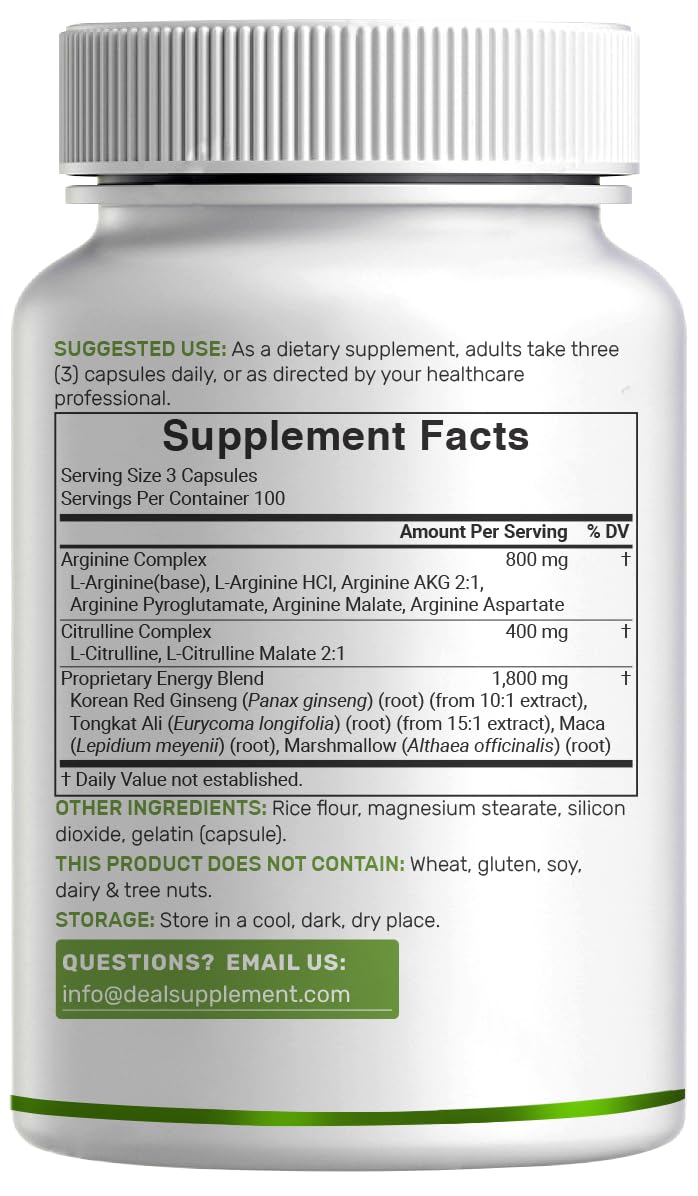 Nitric Oxide Supplement 3,000mg, 300 Capsules | 12-in-1 Complex for Men & Women – Arginine, Citrulline, Korean Red Ginseng, - Maple Wellness Supplements