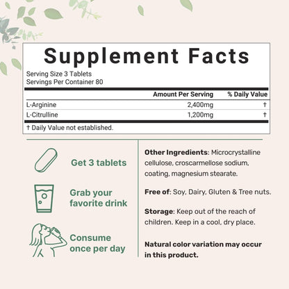 Nitric Oxide Supplements for Men & Women 3,600mg, 240 Bisected Tablets | 80 Servings | Max Strength Nitric Oxide Booster with L-Arginine & L-Citrulline - Maple Wellness Supplements