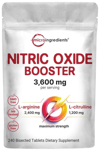 Nitric Oxide Supplements for Men & Women 3,600mg, 240 Bisected Tablets | 80 Servings | Max Strength Nitric Oxide Booster with L-Arginine & L-Citrulline - Maple Wellness Supplements