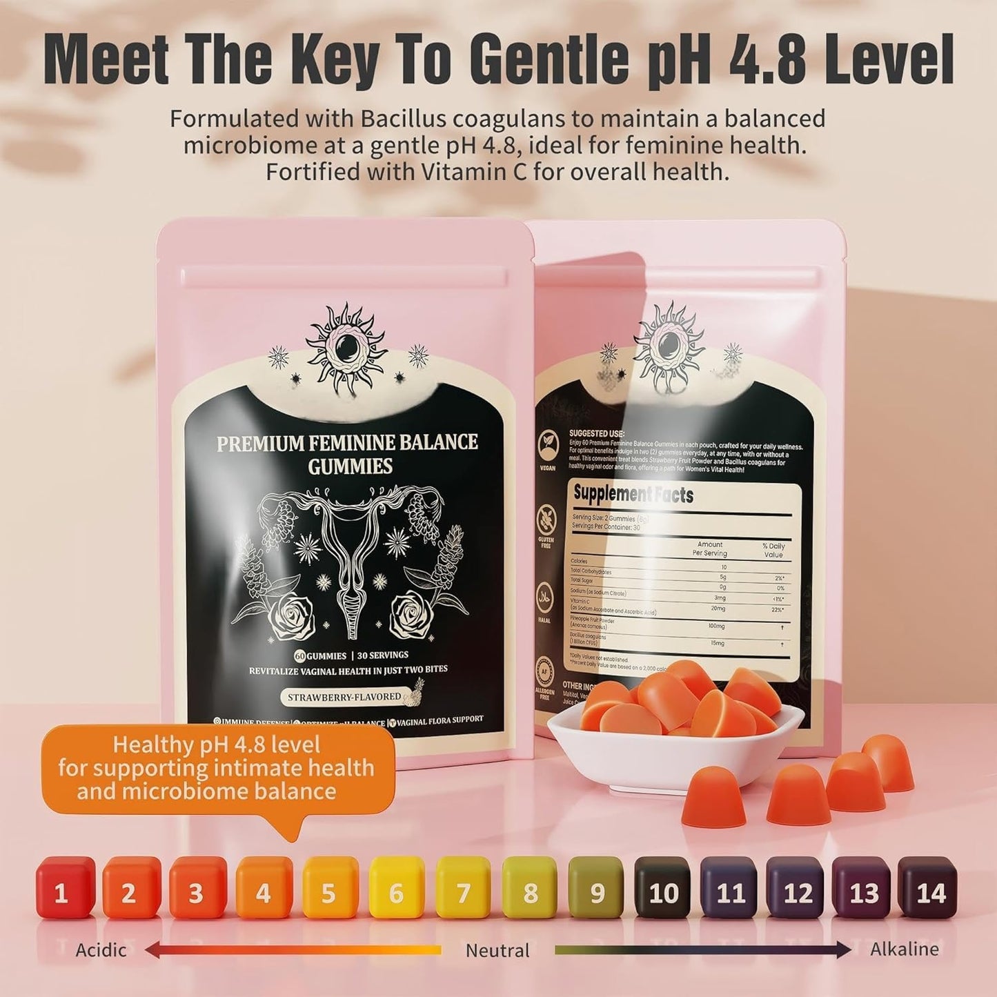NIUSISE Feminine Balance Gummies, Premium Balance Supplement for Women PH Health, Immune Support, Energy Support, Vegan, Gluten-Free, Strawberry Flavor, - Maple Wellness Supplements
