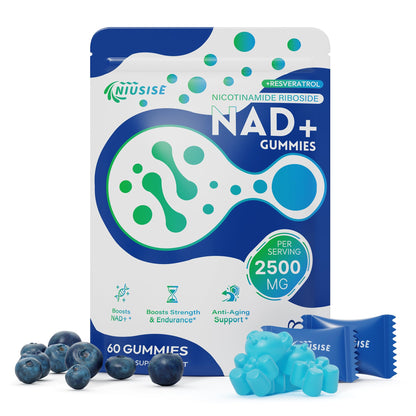 NIUSISE NAD Gummies Sugar Free, NAD+ Supplement with Liposomal Nicotinamide Riboside, Resveratrol, Quercetin, NAD Supplement for Anti-Aging, Energy, Cellular Health, Blueberry Flavor, 60 Gummies - Maple Wellness Supplements