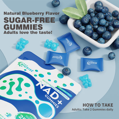 NIUSISE NAD Gummies Sugar Free, NAD+ Supplement with Liposomal Nicotinamide Riboside, Resveratrol, Quercetin, NAD Supplement for Anti-Aging, Energy, Cellular Health, Blueberry Flavor, 60 Gummies - Maple Wellness Supplements