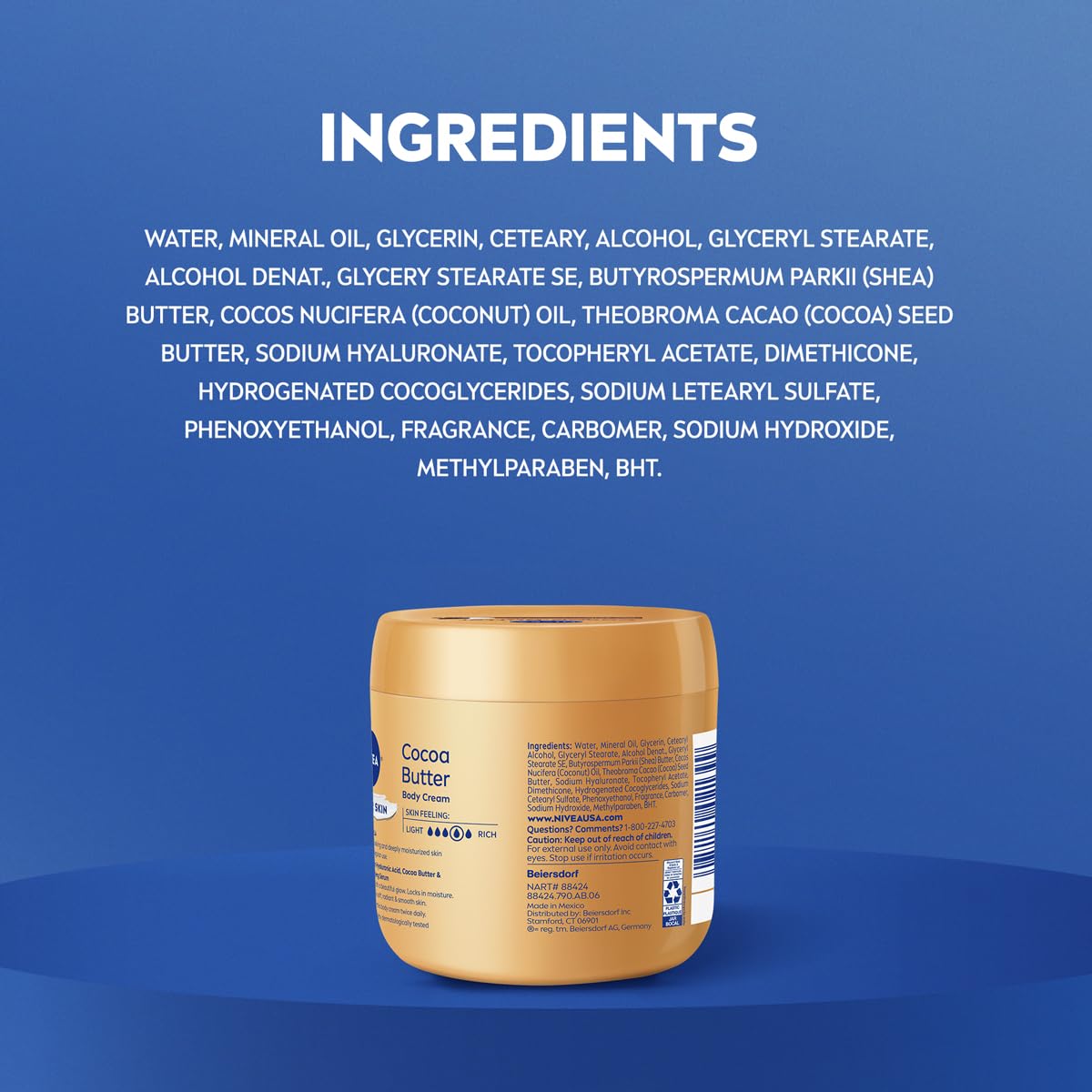 NIVEA Cocoa Butter Body Cream with Deep Nourishing Serum, Cocoa Butter Cream for Dry Skin, 16 Ounce Jar - Maple Wellness Supplements