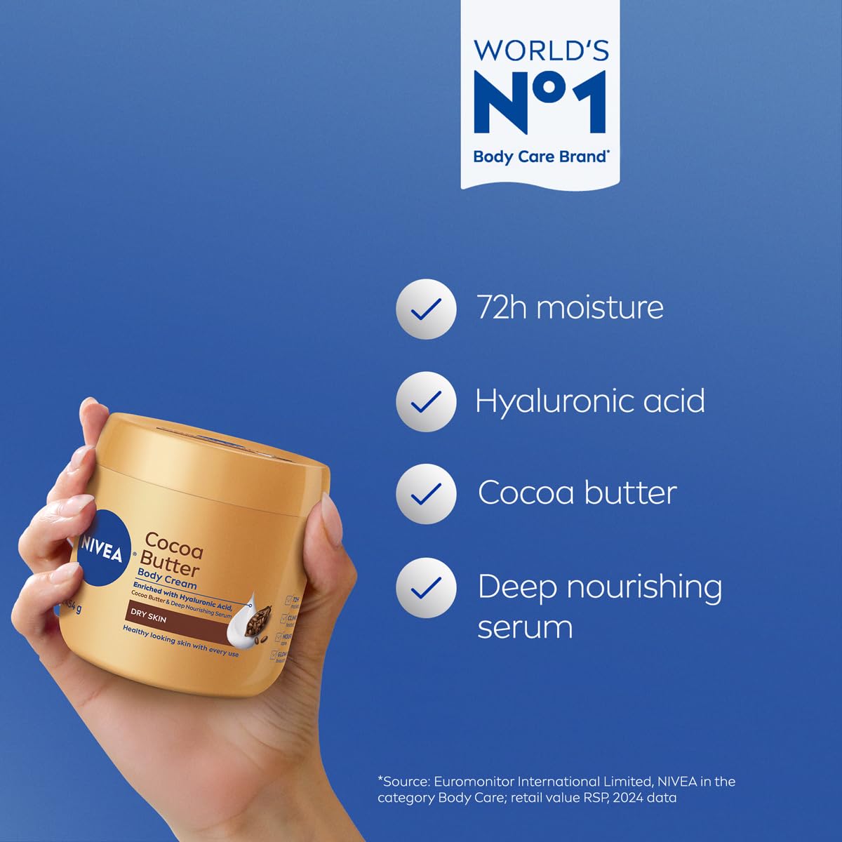 NIVEA Cocoa Butter Body Cream with Deep Nourishing Serum, Cocoa Butter Cream for Dry Skin, 16 Ounce Jar - Maple Wellness Supplements