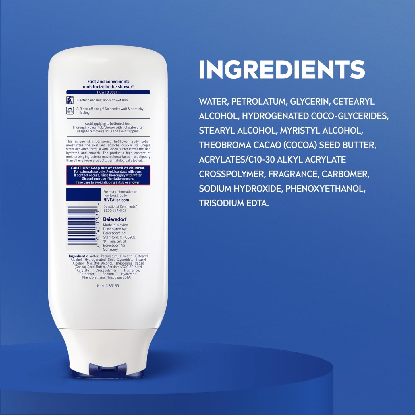 NIVEA Cocoa Butter In Shower Lotion, Water Activated In Shower Moisturizer for Dry Skin to Very Dry Skin, 13.5 FL OZ Bottle - Maple Wellness Supplements