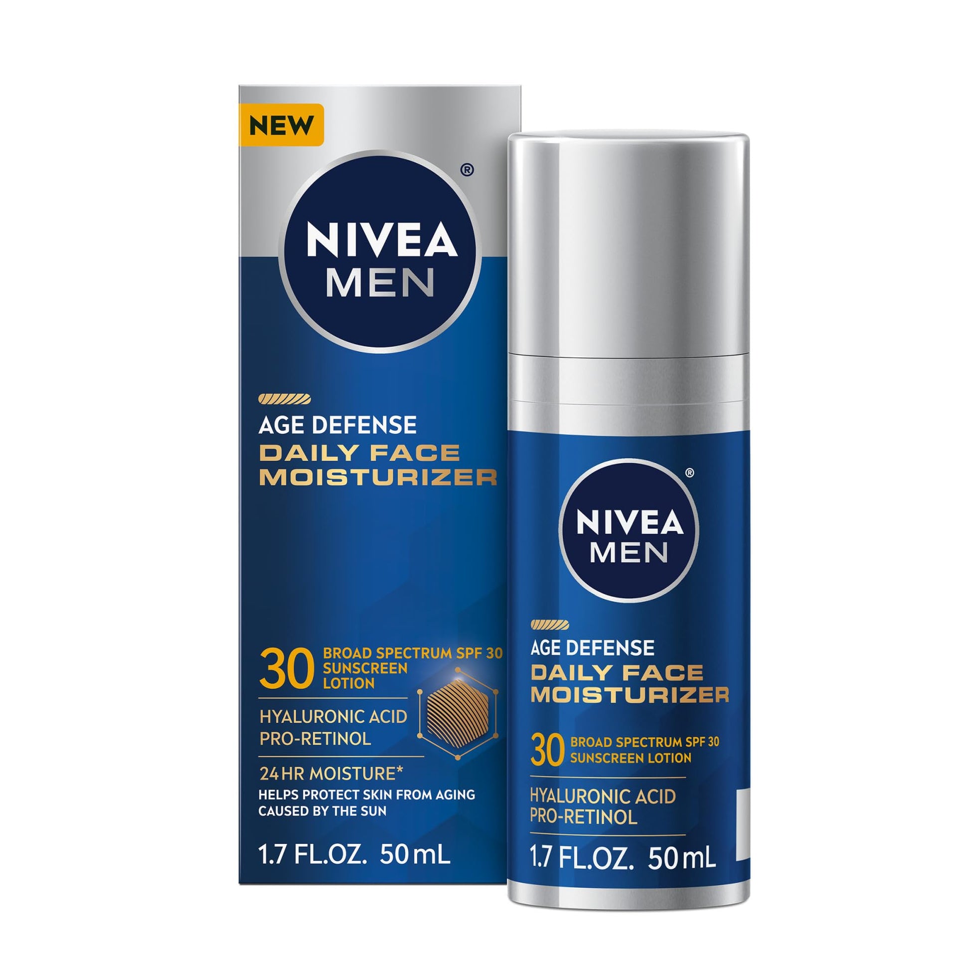 NIVEA MEN Age Defense Daily Face Moisturizer with Broad Spectrum SPF 30 Sunscreen, Pro-Retinol and Hyaluronic Acid, Beard-Friendly - Maple Wellness Supplements