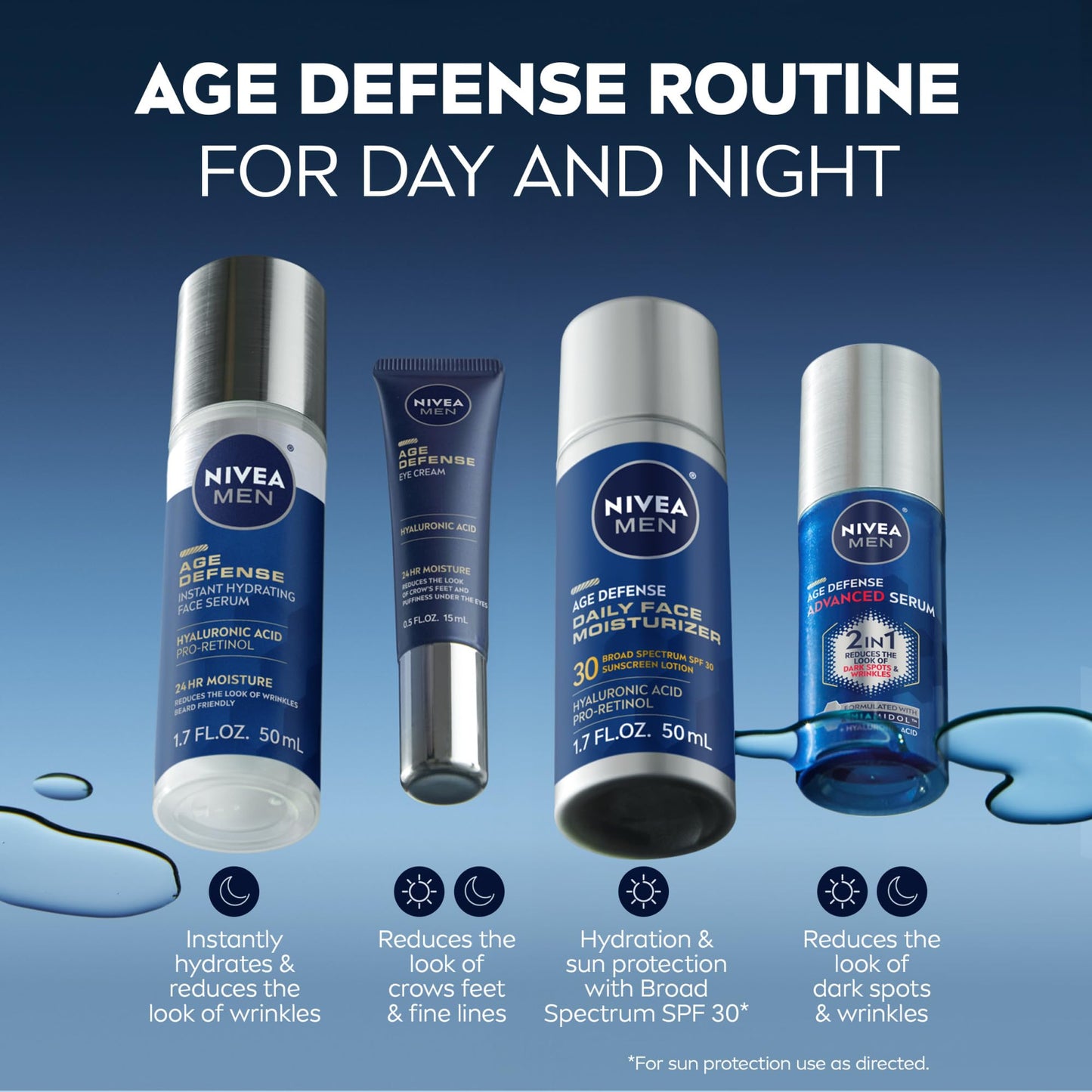 NIVEA MEN Age Defense Daily Face Moisturizer with Broad Spectrum SPF 30 Sunscreen, Pro-Retinol and Hyaluronic Acid, Beard-Friendly - Maple Wellness Supplements