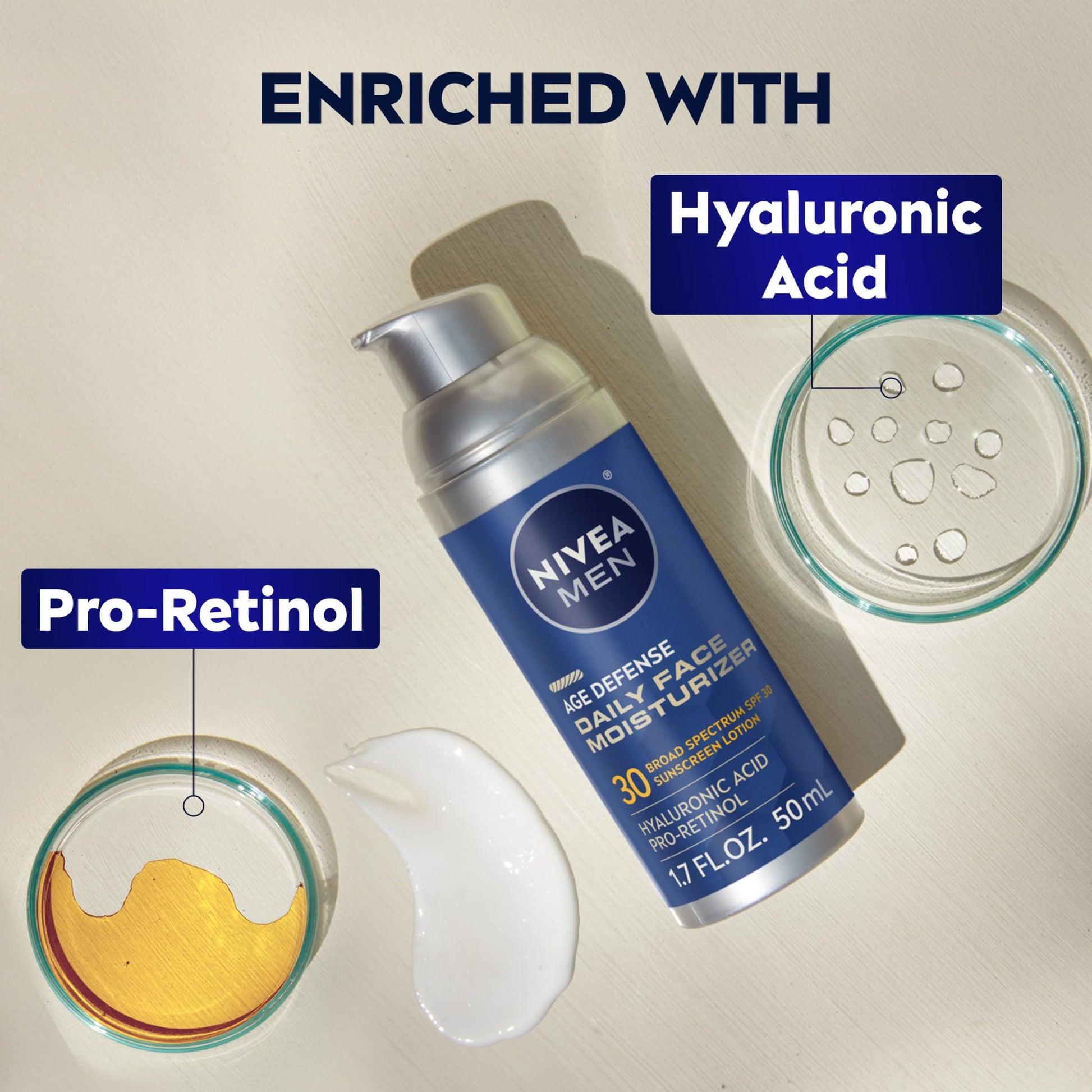 NIVEA MEN Age Defense Daily Face Moisturizer with Broad Spectrum SPF 30 Sunscreen, Pro-Retinol and Hyaluronic Acid, Beard-Friendly - Maple Wellness Supplements