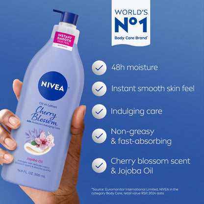 NIVEA Oil Infused Cherry Blossom and Jojoba Oil Body Lotion for Women, Fast-Absorbing and Non-Greasy Cherry Blossom Scented - Maple Wellness Supplements