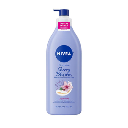NIVEA Oil Infused Cherry Blossom and Jojoba Oil Body Lotion for Women, Fast-Absorbing and Non-Greasy Cherry Blossom Scented - Maple Wellness Supplements