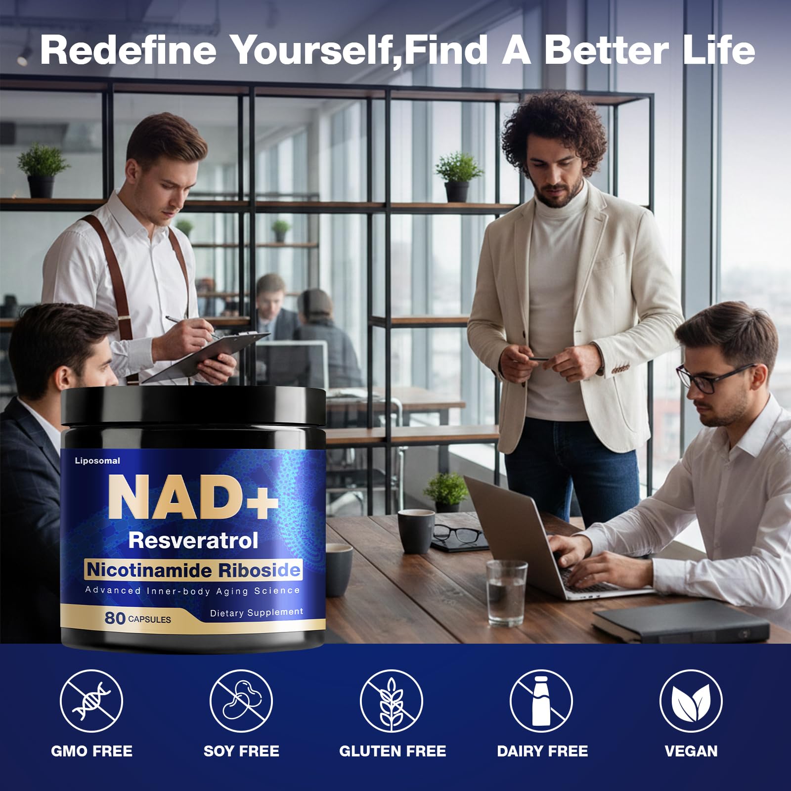 NLMUBR LUCKSIT NAD Supplement - NAD Nicotinamide Riboside Resveratrol 900mg, NAD Supplements for Women & Man, Liposomal NAD+ for Anti Aging & Cell Regenerator, 80 Capsules - Maple Wellness Supplements