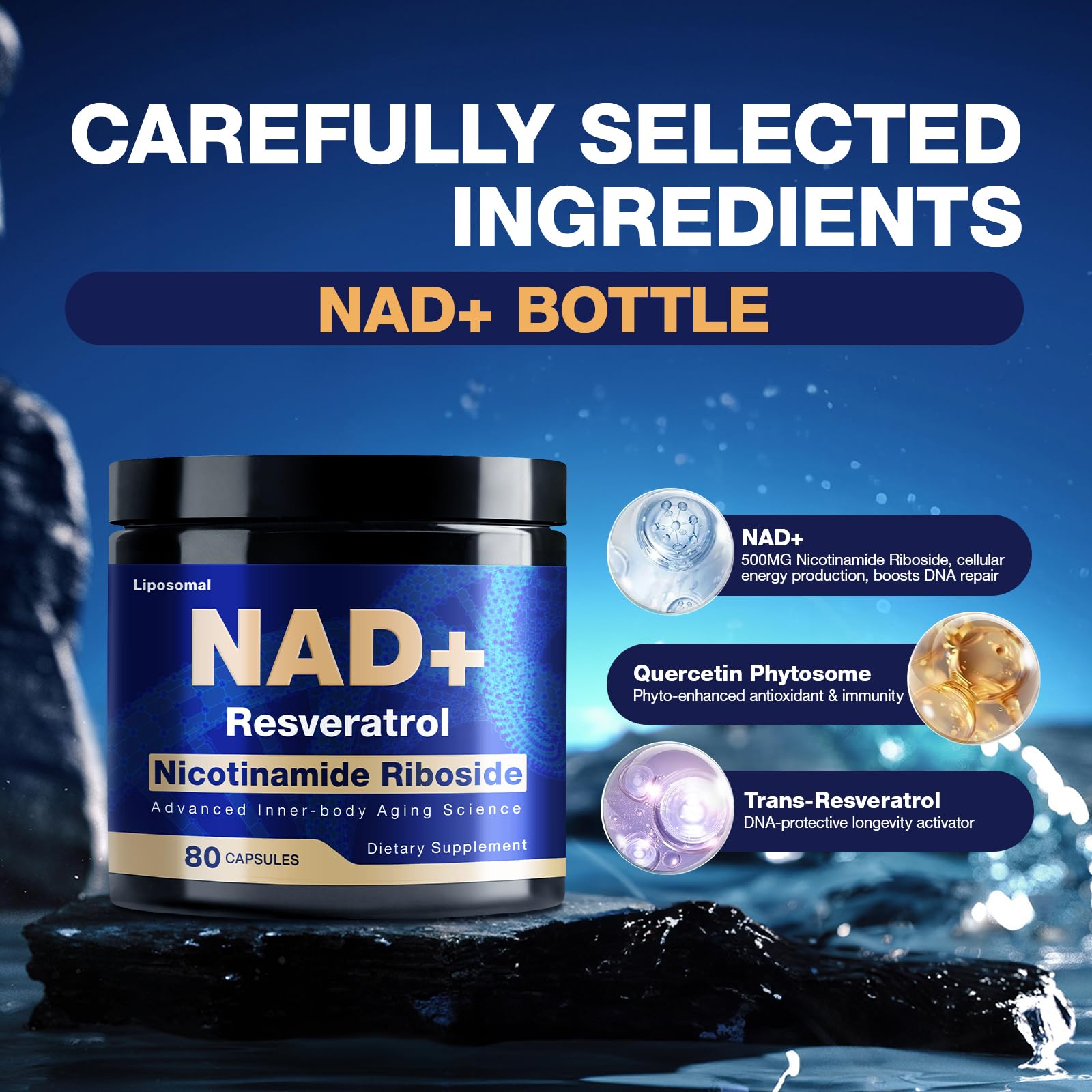 NLMUBR LUCKSIT NAD Supplement - NAD Nicotinamide Riboside Resveratrol 900mg, NAD Supplements for Women & Man, Liposomal NAD+ for Anti Aging & Cell Regenerator, 80 Capsules - Maple Wellness Supplements