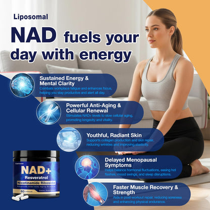 NLMUBR LUCKSIT NAD Supplement - NAD Nicotinamide Riboside Resveratrol 900mg, NAD Supplements for Women & Man, Liposomal NAD+ for Anti Aging & Cell Regenerator, 80 Capsules - Maple Wellness Supplements