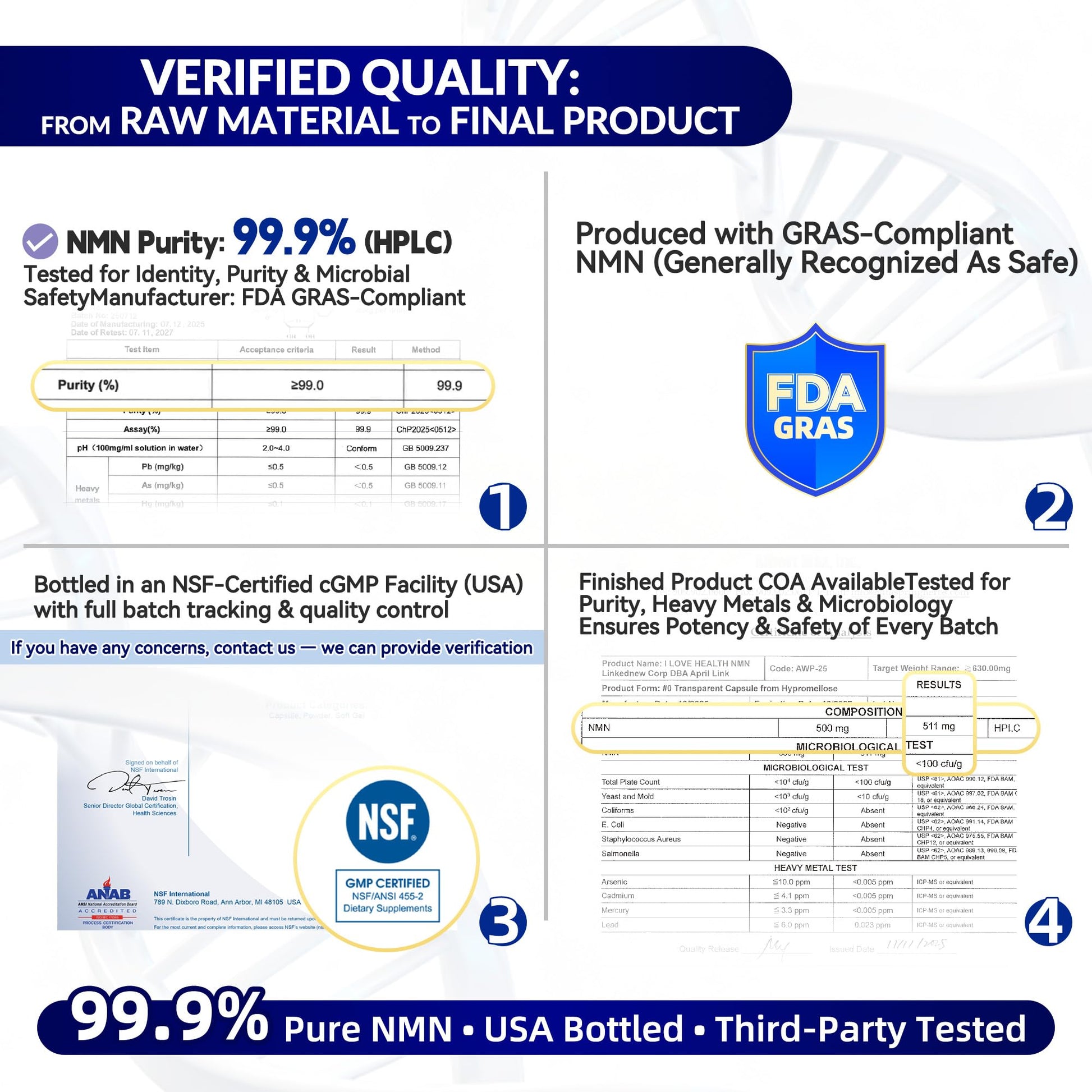 NMN 500MG Per Capsule – High Purity 99.9% NMN, NAD+ Support for Cellular Energy & Healthy Aging, 60 Capsules, Third-Party Tested, cGMP Made in USA - Maple Wellness Supplements