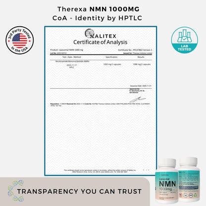 NMN Supplement 1000mg Pure - Liposomal NMN for NAD+ Supplement, Tested in USA, 60 Capsules - Maple Wellness Supplements