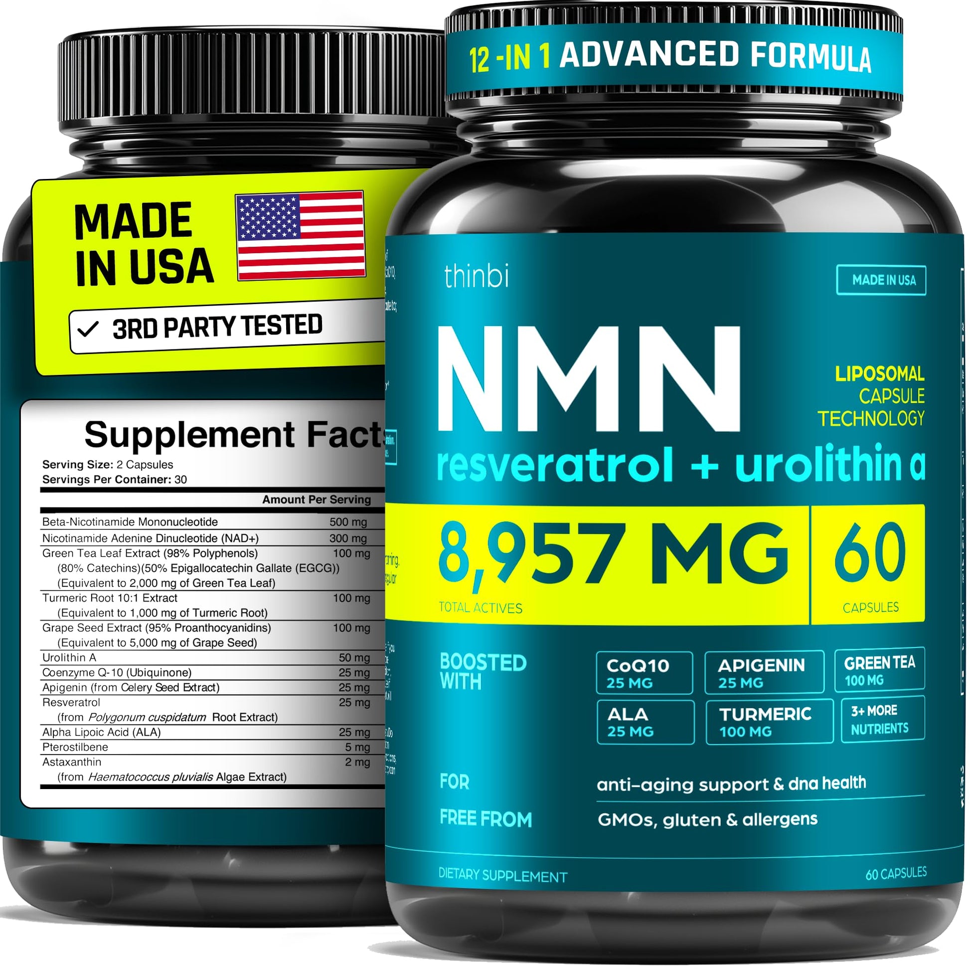 NMN Supplement 8957mg with Real NAD+ Not Just a Booster | Urolithin A, Resveratrol, CoQ10, Alpha Lipoic Acid, Green Tea Extract | Cellular Longevity & Energy Support for Men & Women - Maple Wellness Supplements