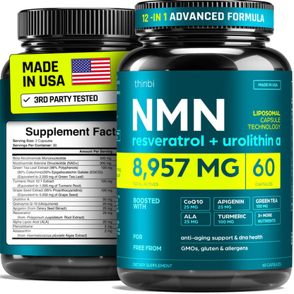 NMN Supplement 8957mg with Real NAD+ Not Just a Booster | Urolithin A, Resveratrol, CoQ10, Alpha Lipoic Acid, Green Tea Extract | Cellular Longevity & Energy Support for Men & Women - Maple Wellness Supplements