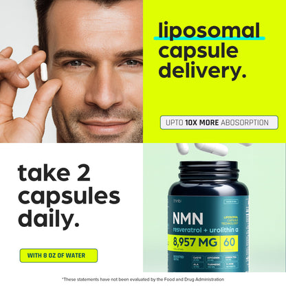 NMN Supplement 8957mg with Real NAD+ Not Just a Booster | Urolithin A, Resveratrol, CoQ10, Alpha Lipoic Acid, Green Tea Extract | Cellular Longevity & Energy Support for Men & Women - Maple Wellness Supplements