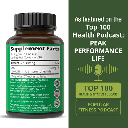 NMN Supplement Ultra High Strength Stabilized Nicotinamide Mononucleotide 500mg Per Capsule. 2 Capsules = 1,000mg of NMN. Boost NAD Levels. Healthy Aging NAD+ Supplements for Men and Women - Maple Wellness Supplements