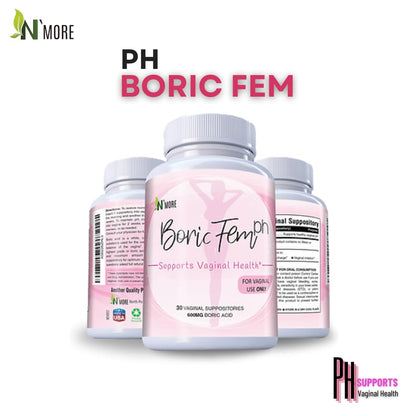 N'More Boric Acid Vaginal Suppositories- 100% Pure - Made in USA- Boricfem Vaginal Health Supplement- 30 Servings (Pack of 1) - Maple Wellness Supplements