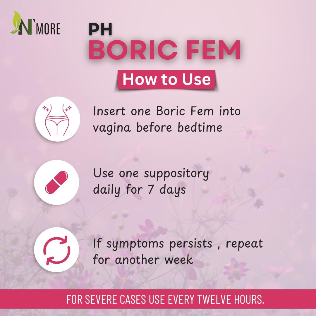 N'More Boric Acid Vaginal Suppositories- 100% Pure - Made in USA- Boricfem Vaginal Health Supplement- 30 Servings (Pack of 1) - Maple Wellness Supplements