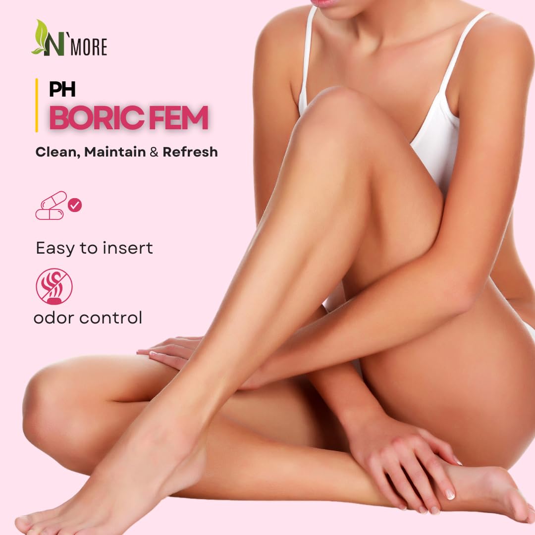 N'More Boric Acid Vaginal Suppositories- 100% Pure - Made in USA- Boricfem Vaginal Health Supplement- 30 Servings (Pack of 1) - Maple Wellness Supplements