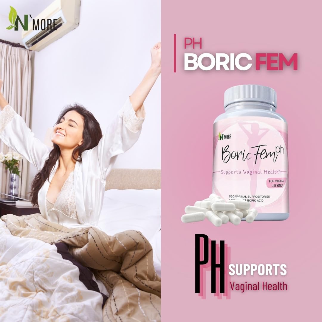 N'More Boric Acid Vaginal Suppositories- 100% Pure - Made in USA- Boricfem Vaginal Health Supplement- 30 Servings (Pack of 1) - Maple Wellness Supplements