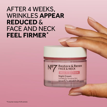 No7 Restore & Renew Multi Action Night Cream for Face & Neck - Nighttime Face Moisturizer with Collagen Peptides - Maple Wellness Supplements