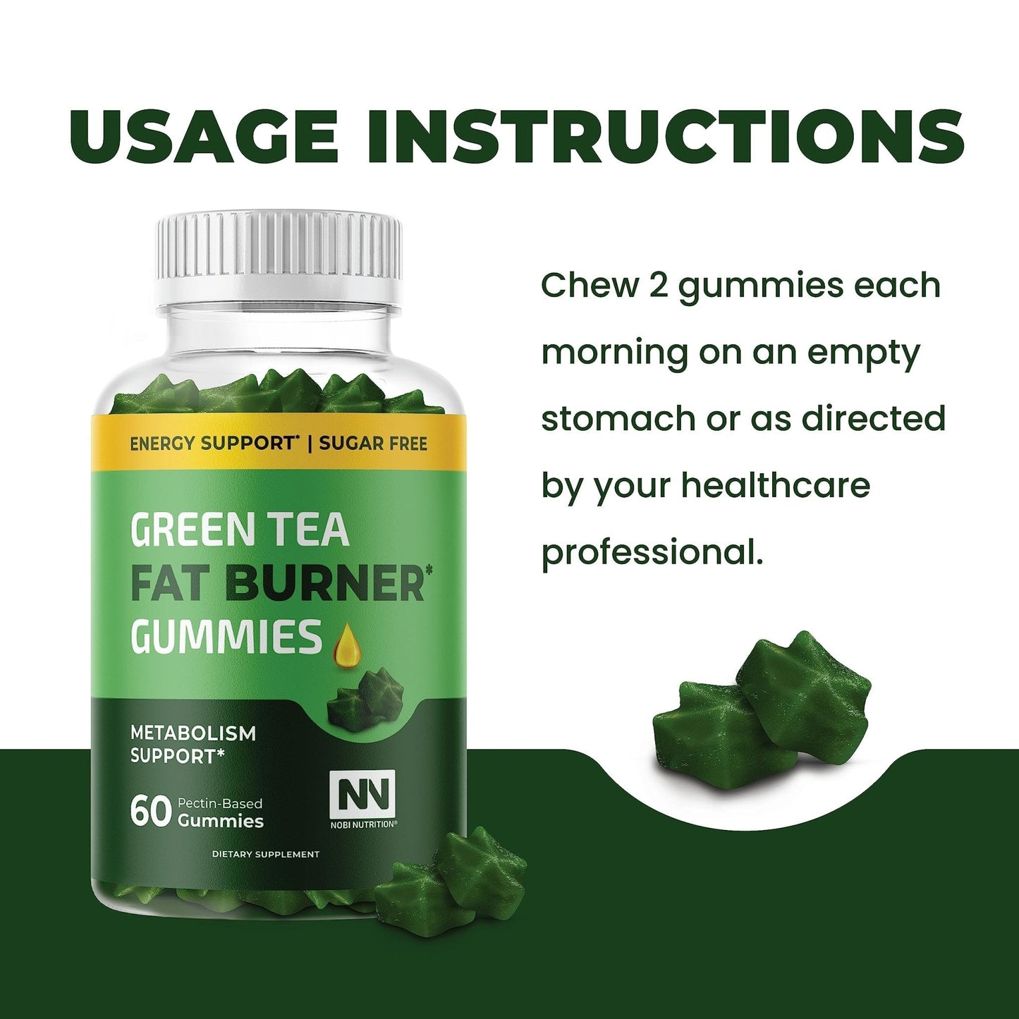 Nobi Nutrition Green Tea Fat Burner Gummies for Weight Loss | Metabolism Boost - Maple Wellness Supplements