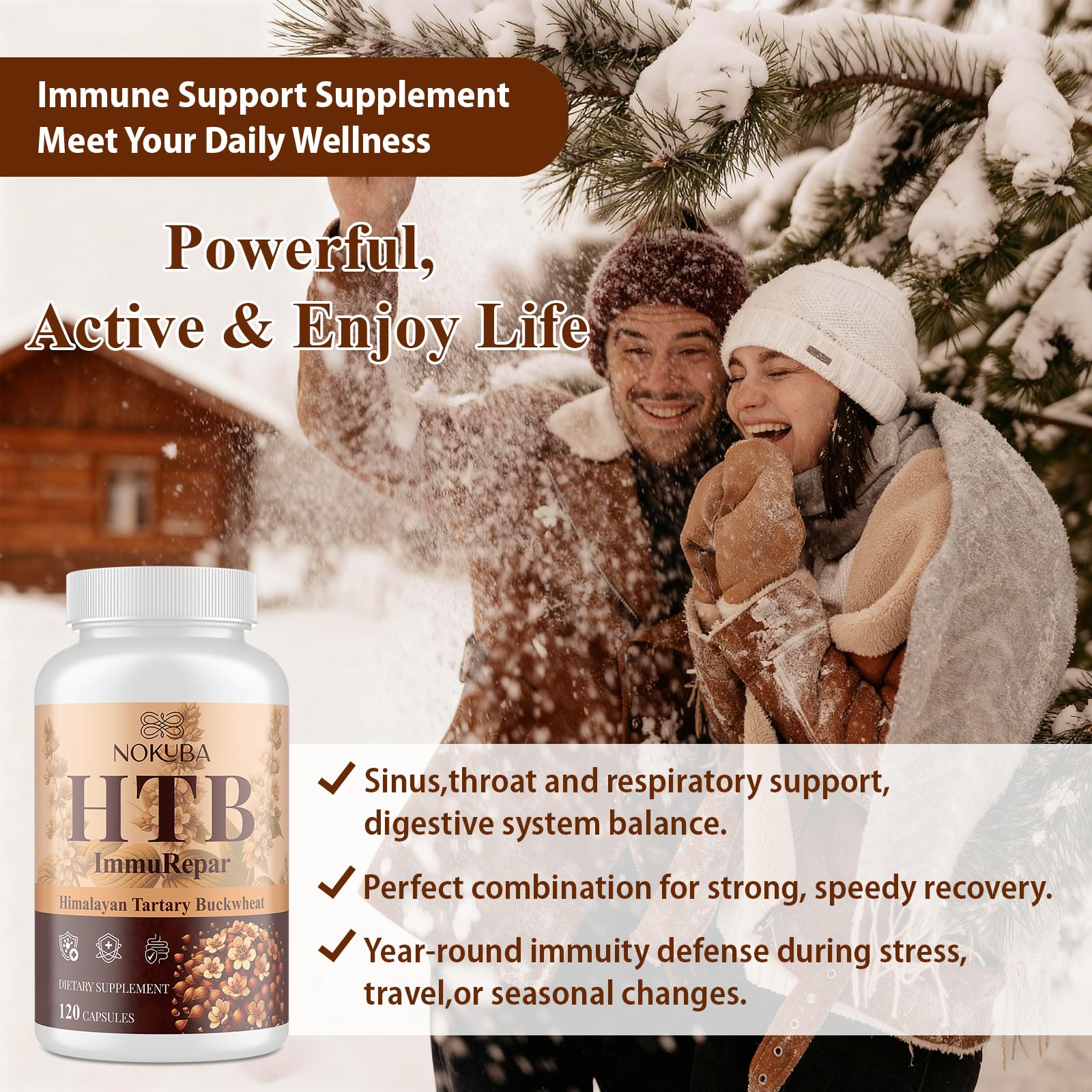 Nokuba Polyphenols Supplement for Immune Support | Himalayan Tartary Buckwheat Sourced | Polyphenol Superfood with Quercetin, Curcumin | Immune Booster, Antioxidant, Anti-inflammatory - 120 Capsules - Maple Wellness Supplements
