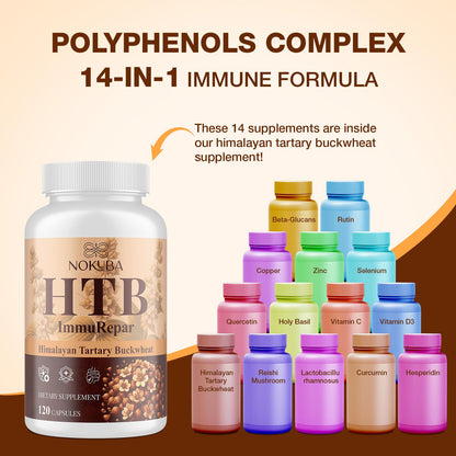 Nokuba Polyphenols Supplement for Immune Support | Himalayan Tartary Buckwheat Sourced | Polyphenol Superfood with Quercetin, Curcumin | Immune Booster, Antioxidant, Anti-inflammatory - 120 Capsules - Maple Wellness Supplements